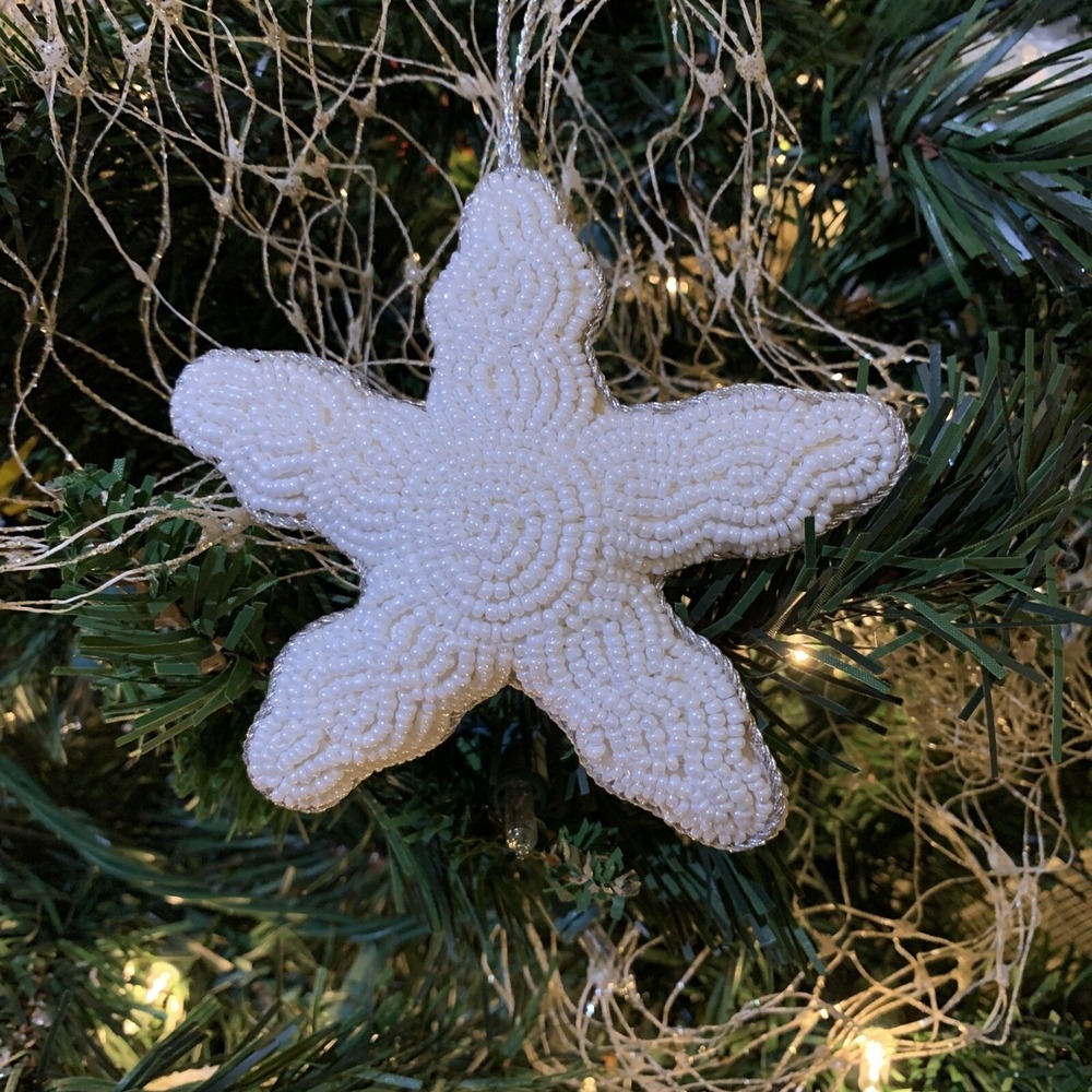 Starfish Shell Pearl Tone Seed Bead Christmas‎ Everyday Ornament